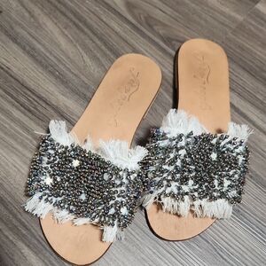 Free People Outer Banks White Beaded Women’s Slide Sandals